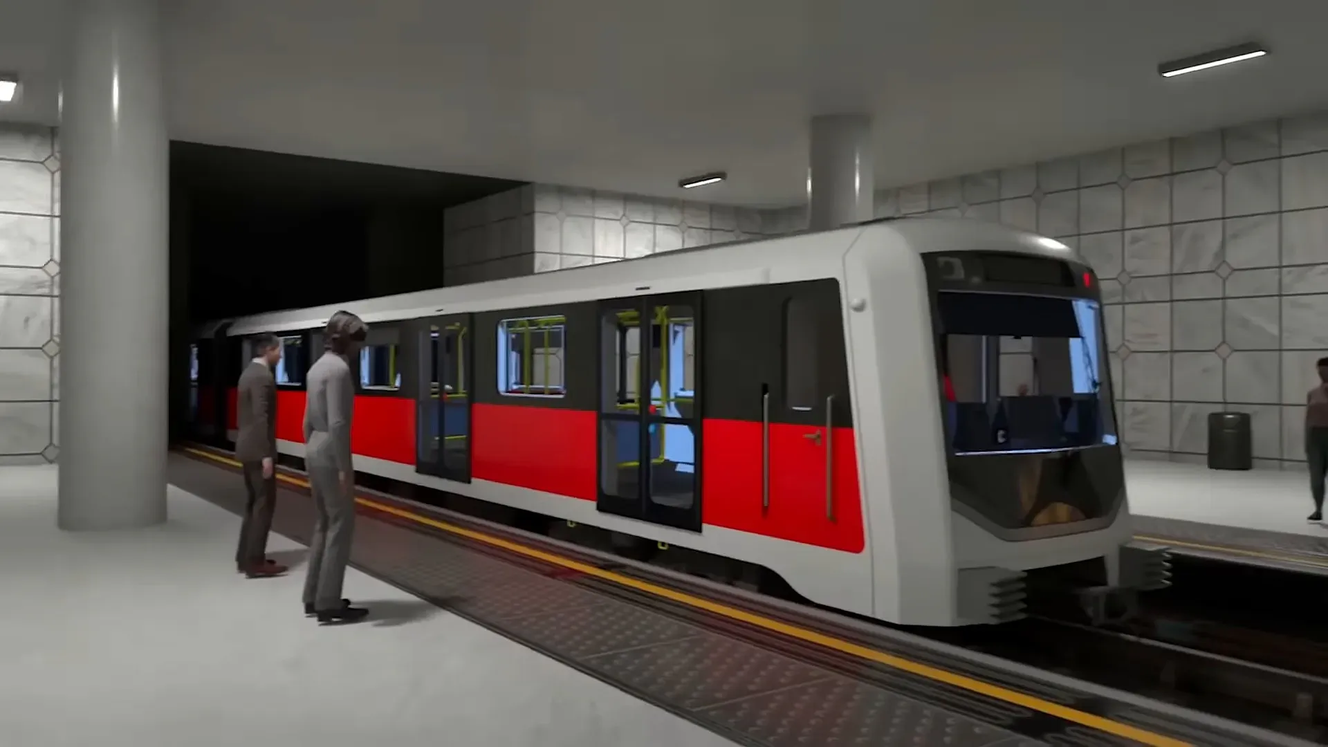 Rame de métro et voyageurs dans une station simulée en 3D, Cityz Tour
