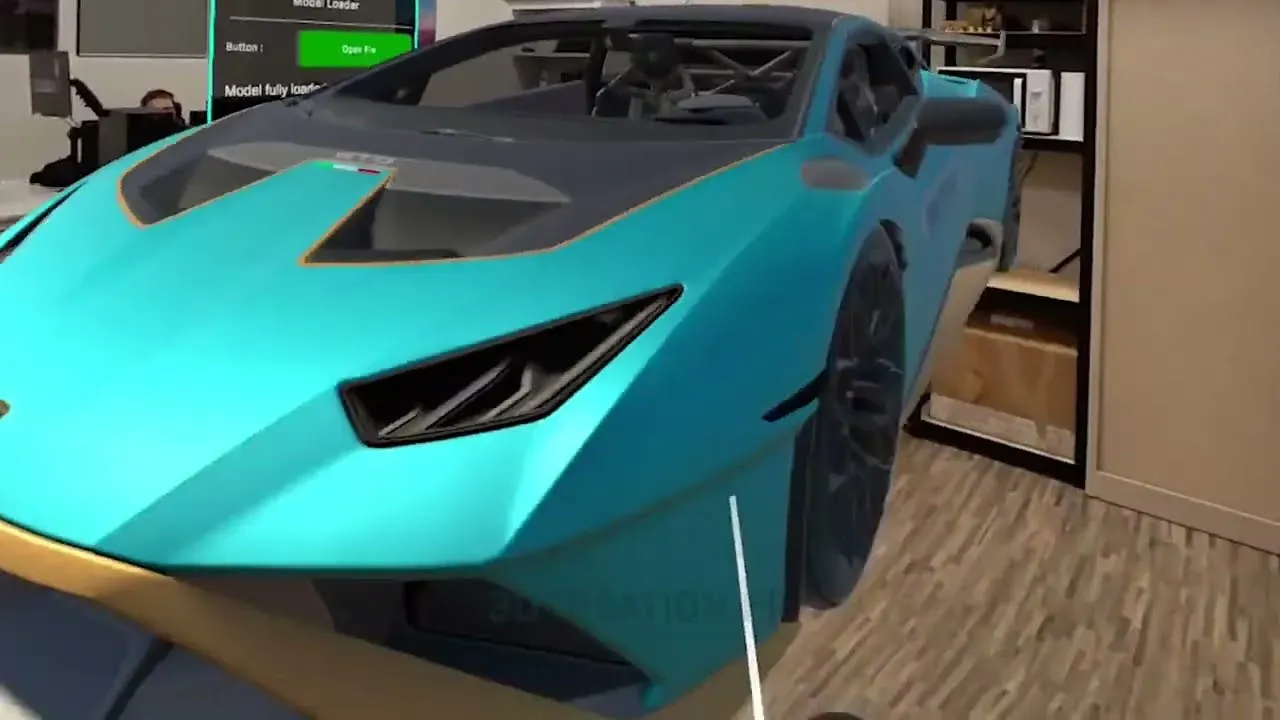 Visionneuse 3D en réalité mixte : voiture de sport affichée dans la pièce