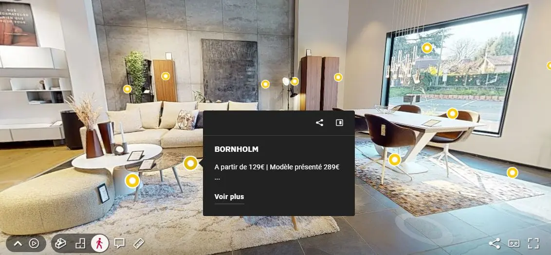 Visite virtuelle d’un salon moderne en VR 360° avec mobilier contemporain - les hotspots Visite virtuelle d’un salon moderne en VR 360° avec mobilier contemporain - les hotspots