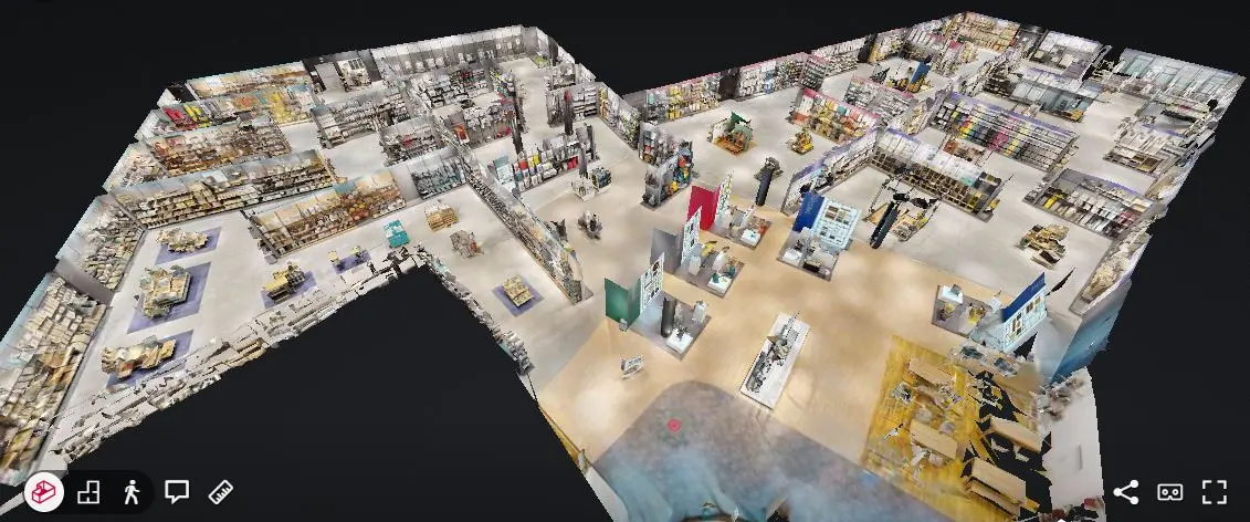 Vue virtuelle en 3D d’un espace expo intérieur, vue dollhouse Vue virtuelle en 3D d’un espace expo intérieur, vue dollhouse